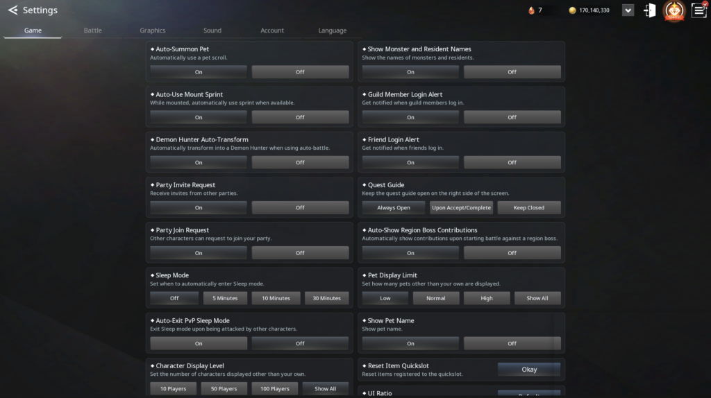 a screenshot of the in-game settings menu